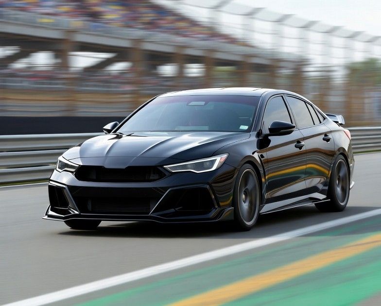 sporty sedan parked at a racetrack